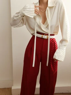 COMMENSE Pleated Cuff Collar Tied Button Shirt* Blouses & Shirts|Tops