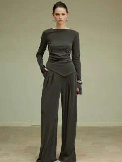COMMENSE Pleated Draped Jersey Pants* Pants|Matching Sets