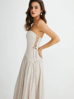 COMMENSE Pleated Drawstring Pockets Long Dress* Vacation Dresses|Summer Dresses