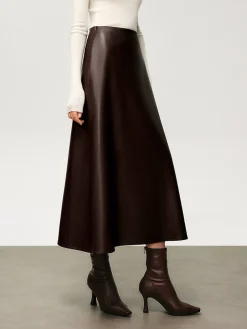 COMMENSE Pleated Faux Leather Midi Skirt* Skirts|Bottoms