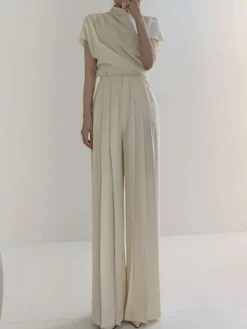 COMMENSE Pleated High Waist Wide Leg Pants* Wide Leg|Pants