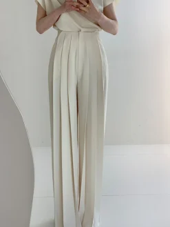 COMMENSE Pleated High Waist Wide Leg Pants* Wide Leg|Pants