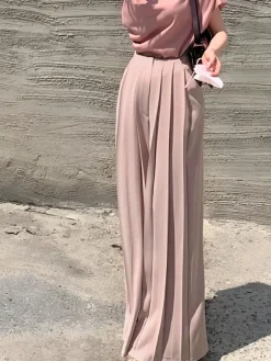 COMMENSE Pleated High Waist Wide Leg Pants* Wide Leg|Pants