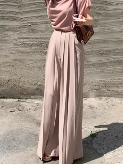 COMMENSE Pleated High Waist Wide Leg Pants* Wide Leg|Pants
