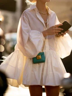 COMMENSE Pleated Long Sleeve Button Up Collar Mini Dress* White Dresses|Casual Dresses