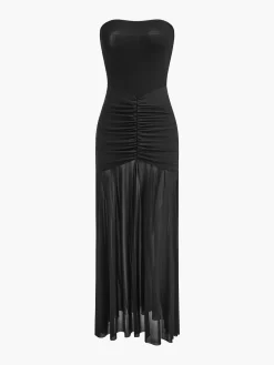 COMMENSE Pleated Mesh Tube Dress With Shawl* Black Dresses|Cocktail & Party Dresses