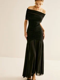 COMMENSE Pleated Mesh Tube Dress With Shawl* Black Dresses|Cocktail & Party Dresses