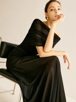 COMMENSE Pleated Mesh Tube Dress With Shawl* Black Dresses|Cocktail & Party Dresses