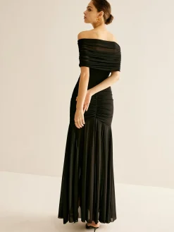 COMMENSE Pleated Mesh Tube Dress With Shawl* Black Dresses|Cocktail & Party Dresses