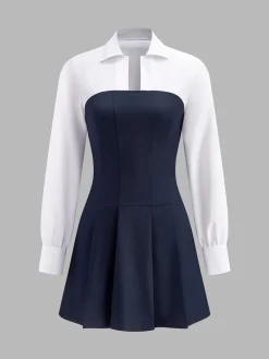 COMMENSE Pleated Panel Polo Dress* Casual Dresses|Work Dresses