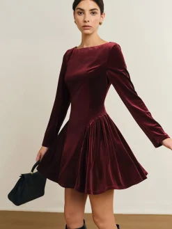 COMMENSE Pleated Panel Velvet Dress* Casual Dresses|Work Dresses