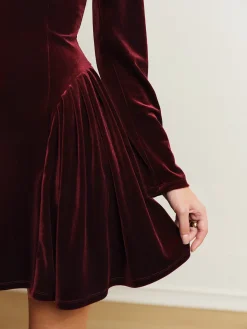 COMMENSE Pleated Panel Velvet Dress* Casual Dresses|Work Dresses
