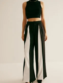 COMMENSE Pleated Patchwork Wide-Leg Pants* Pants|Bottoms