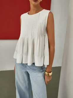 COMMENSE Pleated Peplum Sleeveless Blouse* Blouses & Shirts|Tops