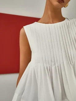 COMMENSE Pleated Peplum Sleeveless Blouse* Blouses & Shirts|Tops