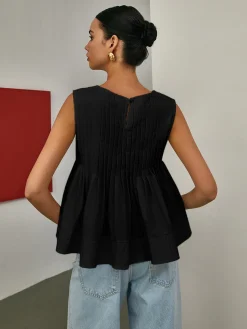 COMMENSE Pleated Peplum Sleeveless Blouse* Blouses & Shirts|Tops