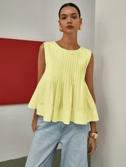 COMMENSE Pleated Peplum Sleeveless Blouse* Blouses & Shirts|Tops