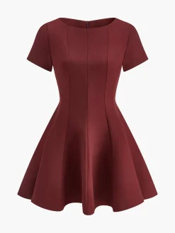 COMMENSE Pleated Piping Short Sleeve Dress* Dresses