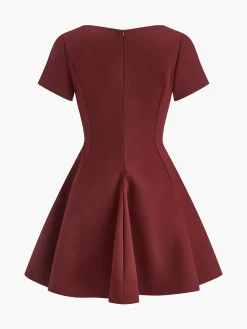 COMMENSE Pleated Piping Short Sleeve Dress* Dresses