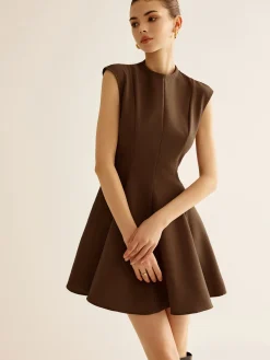 COMMENSE Pleated Piping Zipper Tank Dress* Casual Dresses|Work Dresses