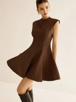 COMMENSE Pleated Piping Zipper Tank Dress* Casual Dresses|Work Dresses