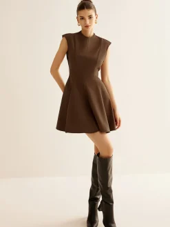 COMMENSE Pleated Piping Zipper Tank Dress* Casual Dresses|Work Dresses