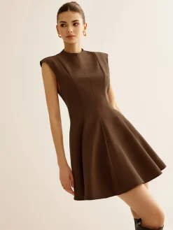 COMMENSE Pleated Piping Zipper Tank Dress* Casual Dresses|Work Dresses