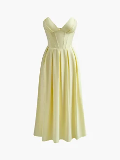 COMMENSE Pleated Piping Zipper Tube Dress* Dresses