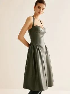 COMMENSE Pleated PU Leather Cami Dress* Dresses