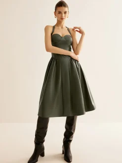 COMMENSE Pleated PU Leather Cami Dress* Dresses