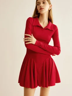COMMENSE Pleated Ribbed Panel Dress* Casual Dresses|Short Dresses
