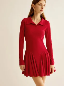 COMMENSE Pleated Ribbed Panel Dress* Casual Dresses|Short Dresses