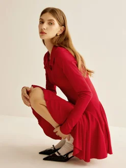 COMMENSE Pleated Ribbed Panel Dress* Casual Dresses|Short Dresses
