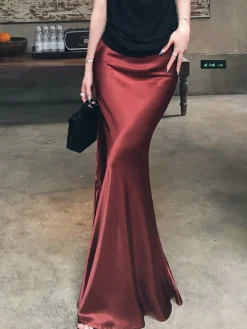 COMMENSE Pleated Satin Maxi Skirt* Skirts|Bottoms