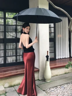 COMMENSE Pleated Satin Maxi Skirt* Skirts|Bottoms