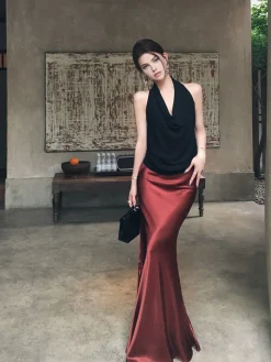 COMMENSE Pleated Satin Maxi Skirt* Skirts|Bottoms