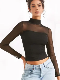 COMMENSE Pleated Sheer Panel Blouse* Blouses & Shirts|Tops