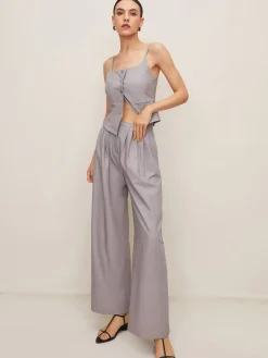 COMMENSE Pleated Sleeveless Plain Pants Set* Pants Sets|Matching Sets