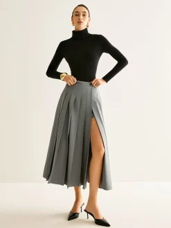 COMMENSE Pleated Slit Zipper Skirt* Skirts|Bottoms