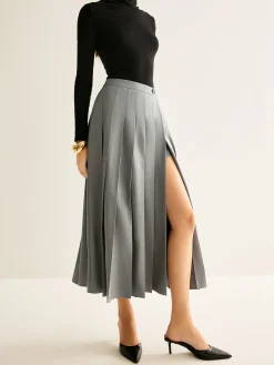 COMMENSE Pleated Slit Zipper Skirt* Skirts|Bottoms