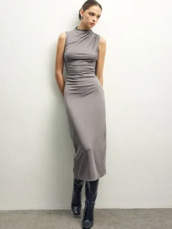 COMMENSE Pleated Split Jersey Tank Dress* Casual Dresses|Summer Dresses