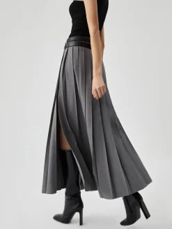 COMMENSE Pleated Split Maxi Skirt Without Belt* Skirts|Matching Sets