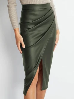 COMMENSE Pleated Split PU Leather Skirt* Skirts|Bottoms