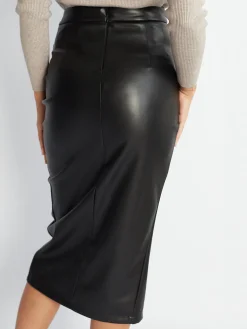 COMMENSE Pleated Split PU Leather Skirt* Skirts|Bottoms