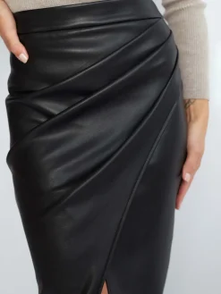COMMENSE Pleated Split PU Leather Skirt* Skirts|Bottoms