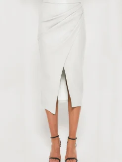 COMMENSE Pleated Split PU Leather Skirt* Skirts|Bottoms