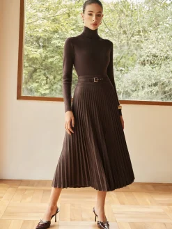 COMMENSE Pleated Suede Skirt* Skirts|Bottoms