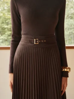 COMMENSE Pleated Suede Skirt* Skirts|Bottoms