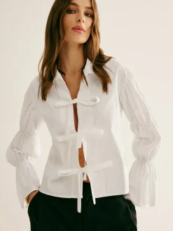 COMMENSE Pleated Tie Front Polo Shirt* Blouses & Shirts|Tops