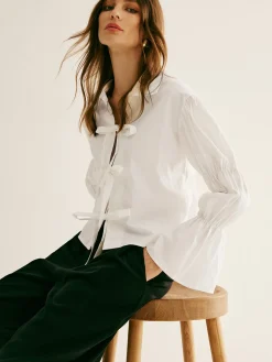 COMMENSE Pleated Tie Front Polo Shirt* Blouses & Shirts|Tops